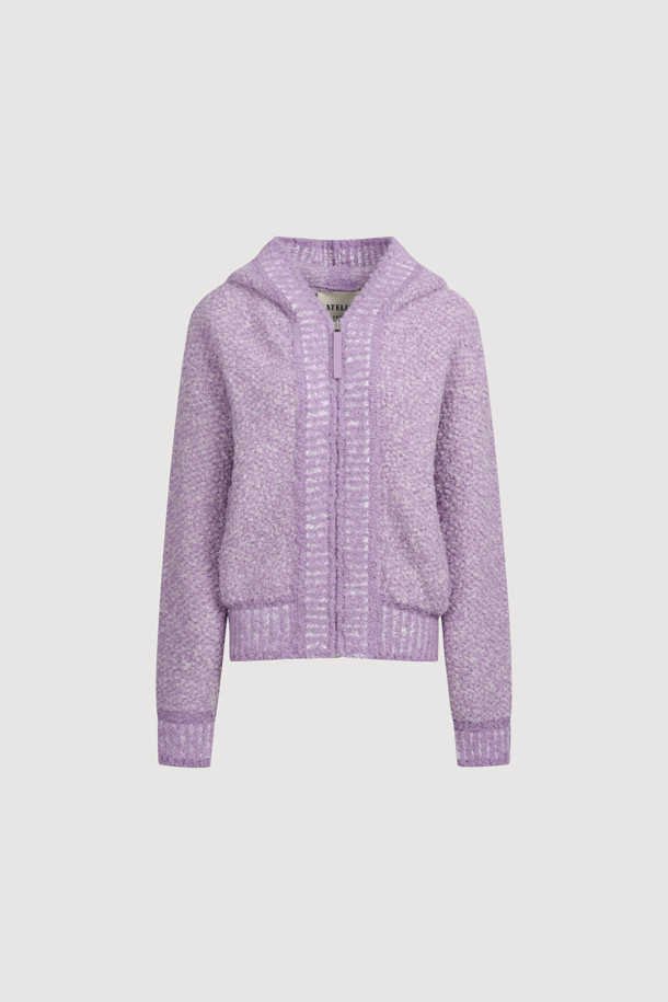 LUCKY CHOUETTE - 가디건 - [Atelier] Boucle Knit Hooded Cardigan (violet)