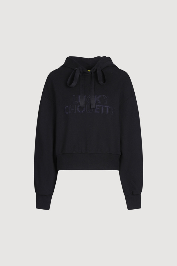 LUCKY CHOUETTE - 티셔츠 - Logo Embroidery Cropped Hoodie T-shirt