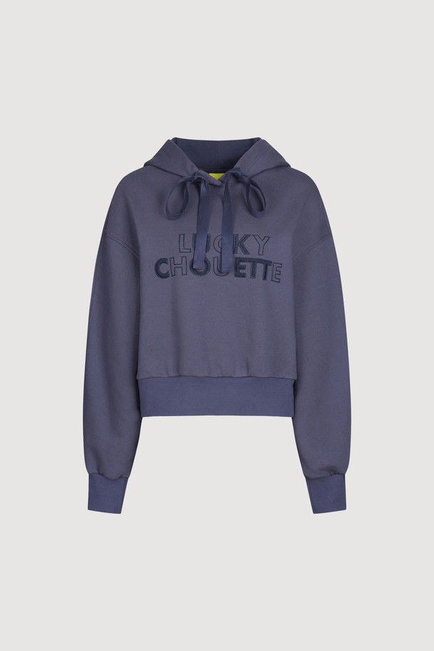 LUCKY CHOUETTE - 티셔츠 - Logo Embroidery Cropped Hoodie T-shirt