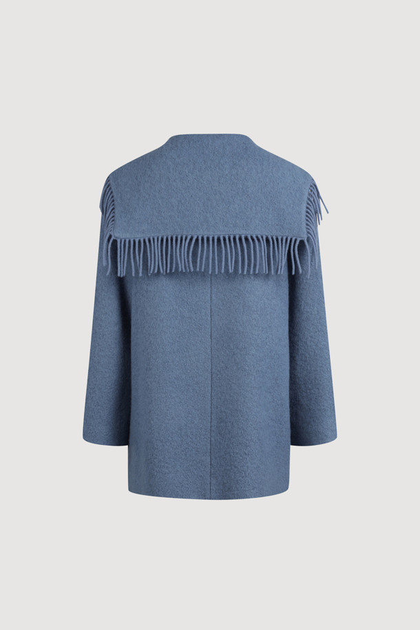 LUCKY CHOUETTE - 코트 - Collar Fringe Half Coat (blue)