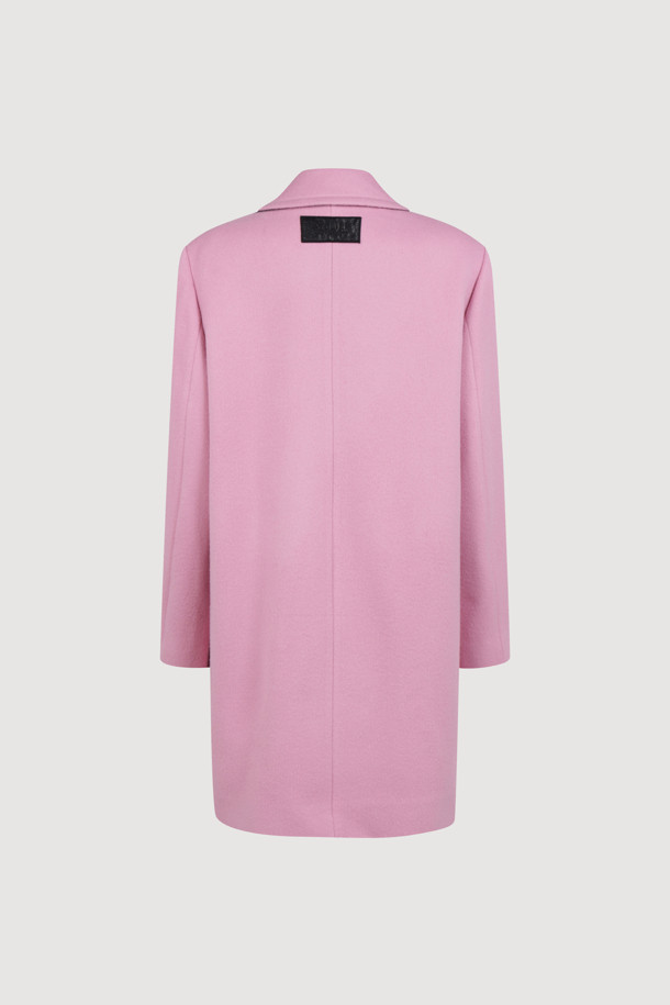 LUCKY CHOUETTE - 코트 - [Atelier] Leather Button Double Half Coat (pink)