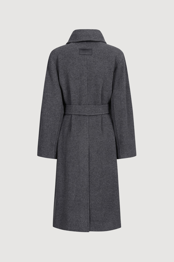 LUCKY CHOUETTE - 코트 - [Atelier] Leather Button Belt Coat (melange grey)