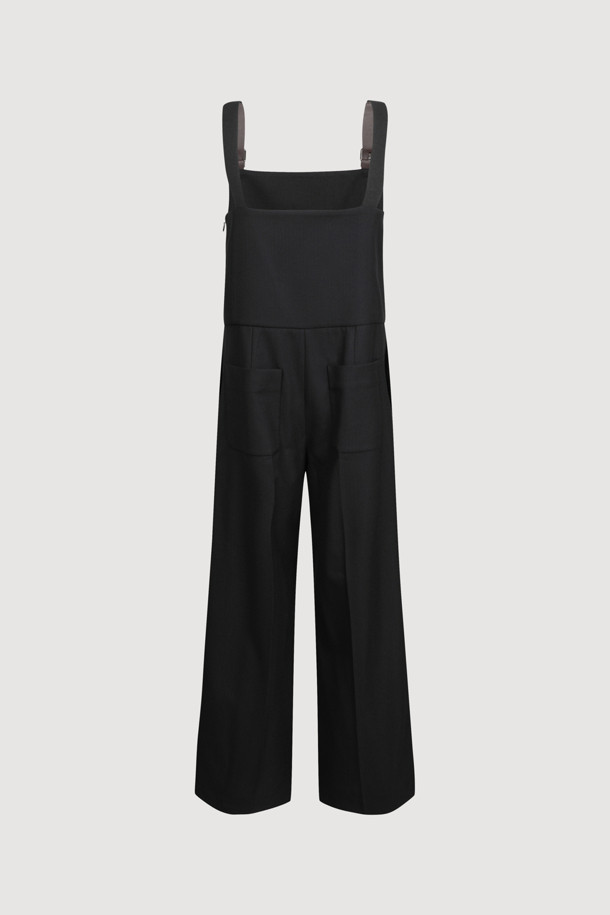 LUCKY CHOUETTE - 점프수트 - [Atelier] Fake Leather Button Herringbone Jumpsuit (black)