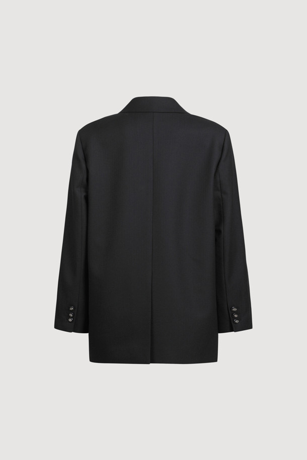 LUCKY CHOUETTE - 자켓 - [Atelier] Leather Collar Wool Polyester Herringbone Jacket (black)