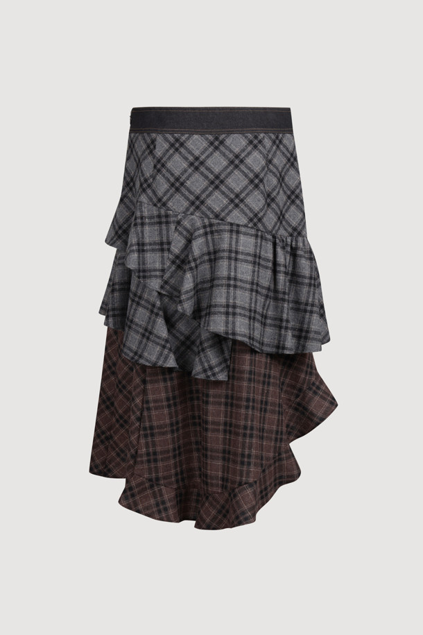 LUCKY CHOUETTE - 롱스커트 - [Atelier] Check Mix long Skirt (grey)