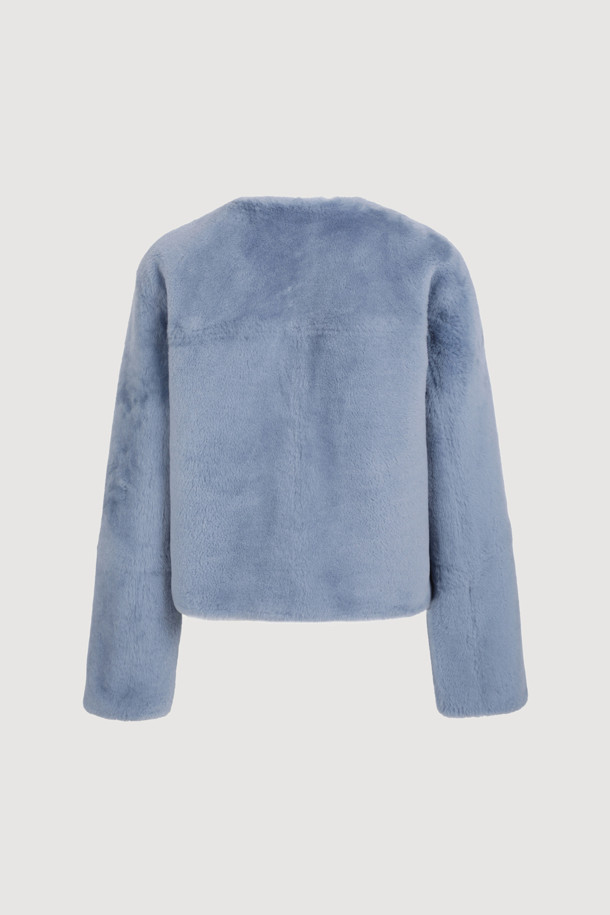 LUCKY CHOUETTE - 레더 자켓 - [Atelier] Color Block RVS No Collar Mustang Jacket (blue)