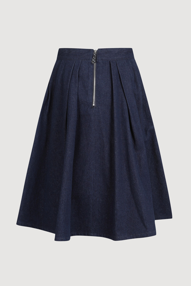 LUCKY CHOUETTE - 데님 - [Atelier] Key Embroidery Volume Denim Skirt (blue)