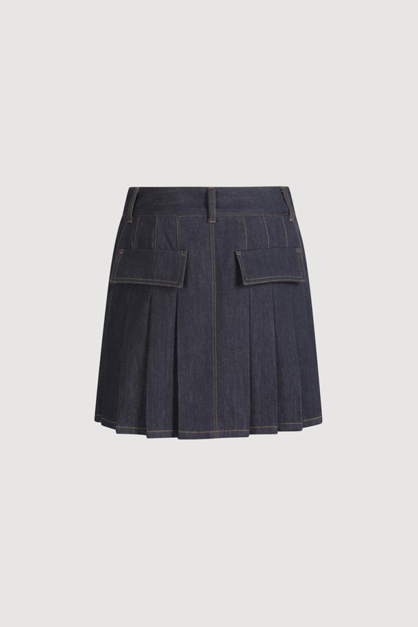 LUCKY CHOUETTE - 미니스커트 - [Atelier] Coloring Pocket Pleats Denim Mini Skirt (dark blue)