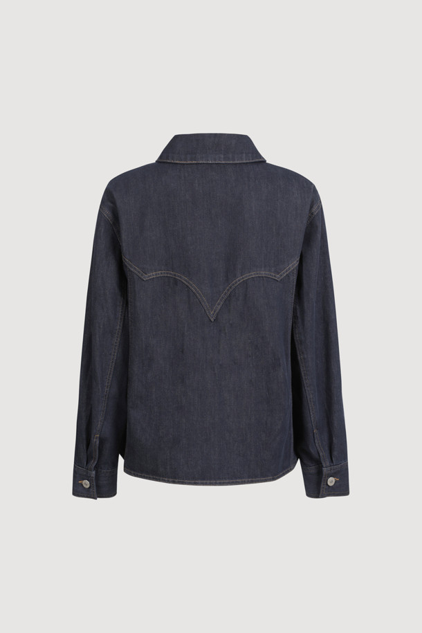 LUCKY CHOUETTE - 블라우스 - [Atelier] String Decoration Denim Shirt (dark blue)