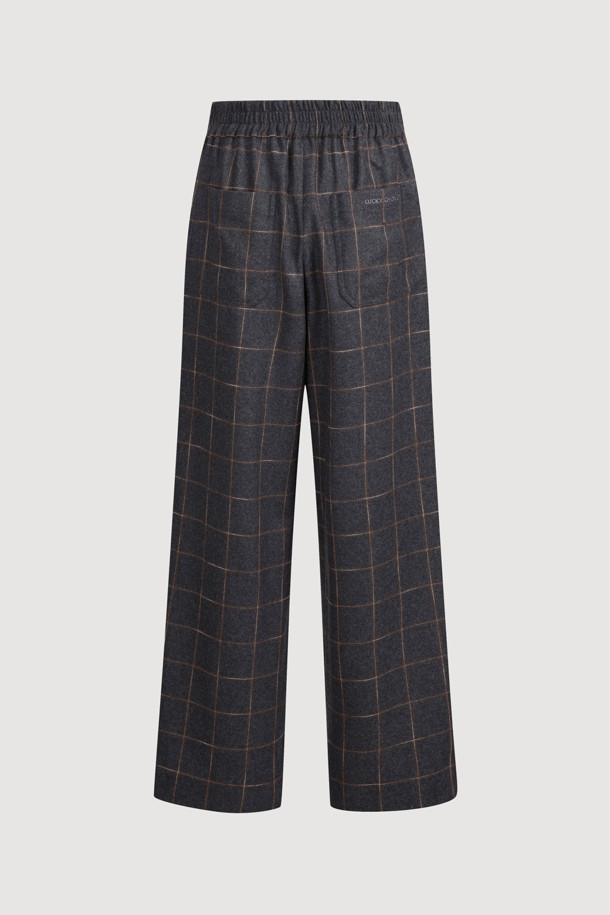 LUCKY CHOUETTE - 롱/미디팬츠 - [Atelier] Belt Point Check Back Banding Pants (dark grey)