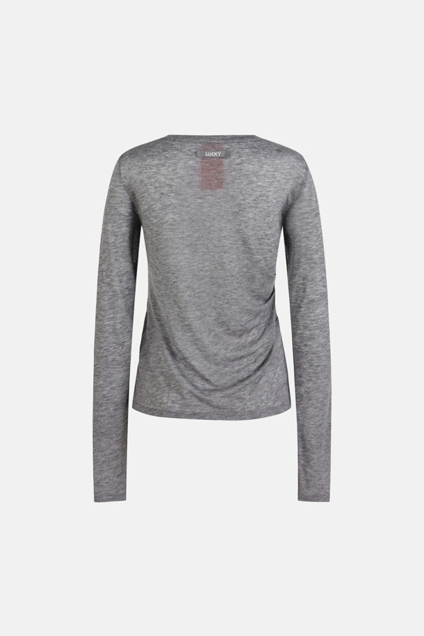 LUCKY CHOUETTE - 긴소매 티셔츠 - Shirring Point Slim Fit Long Sleeve T-shirt