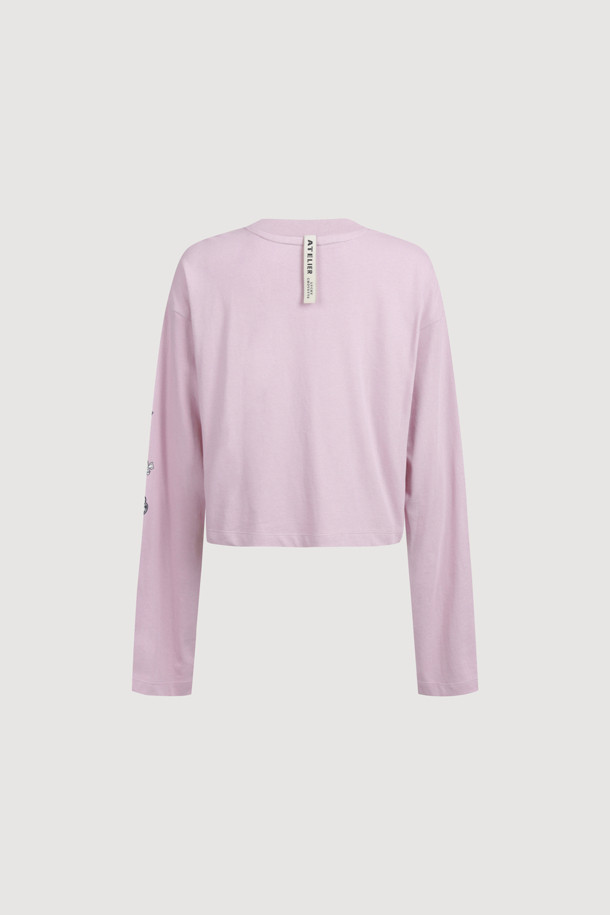 LUCKY CHOUETTE - 긴소매 티셔츠 - [Atelier] Printed Long-Sleeve Crop T-Shirt (pink)