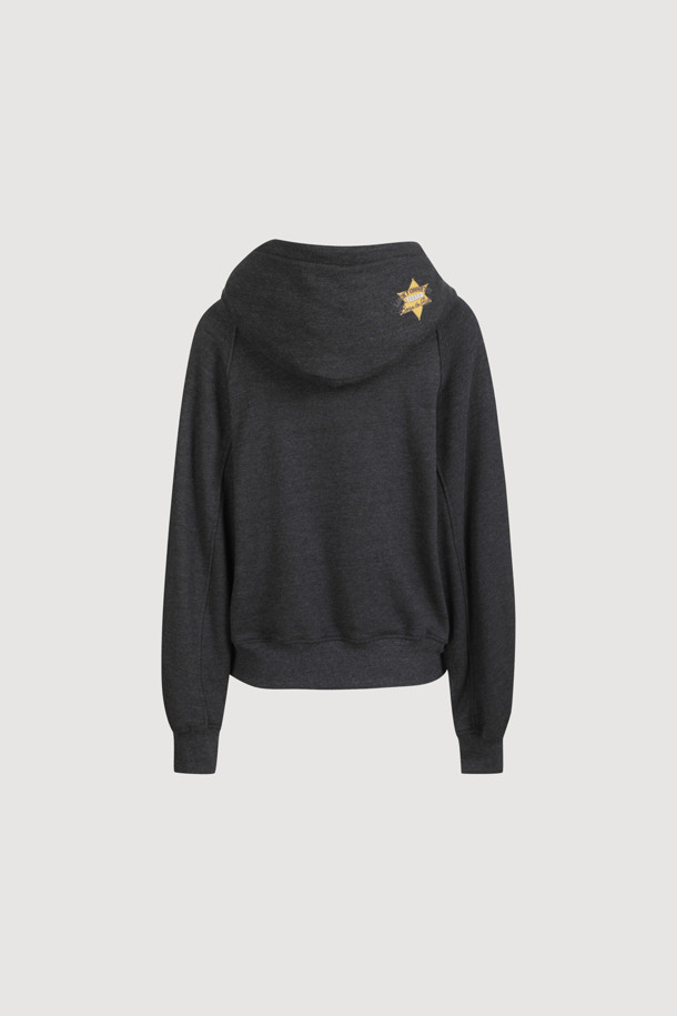 LUCKY CHOUETTE - 긴소매 티셔츠 - [Atelier] Print Point Hooded T-Shirt (dark grey)