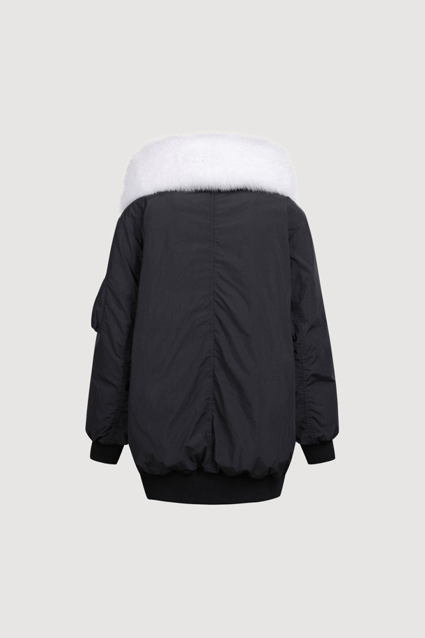 LUCKY CHOUETTE - 패딩 - Detachable Fox Fur Goose-Down Half Jumper (black)