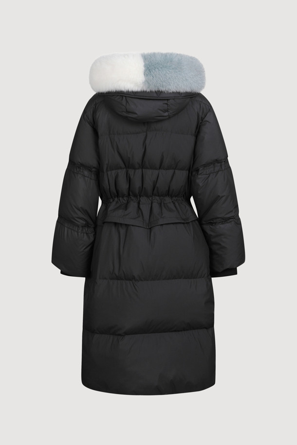 LUCKY CHOUETTE - 패딩 - [Atelier] Color Block Fox Trimming Long Goose Down Coat (black)