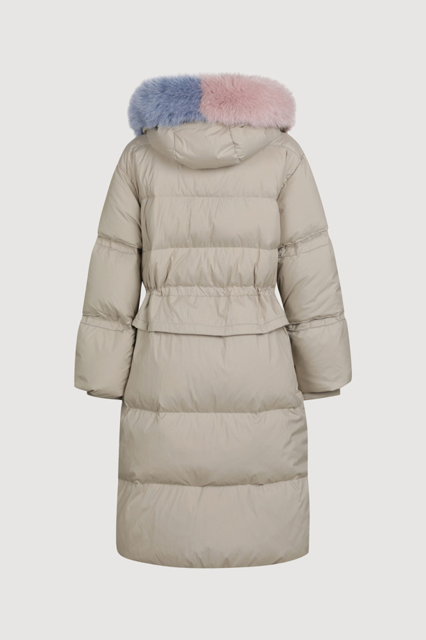 LUCKY CHOUETTE - 패딩 - [Atelier] Color Block Fox Trimming Long Goose Down Coat (light khaki)