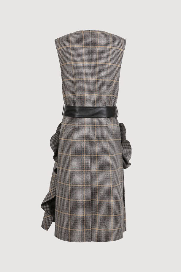 LUCKY CHOUETTE - 베스트 - [Handmade] Option Belt Checkered Long Vest (brown)