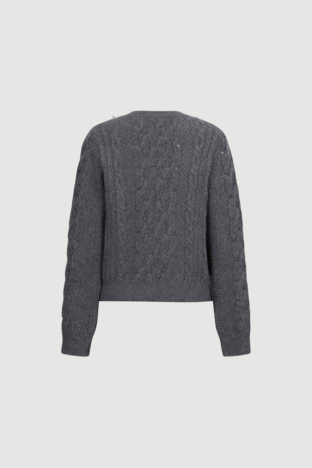 LUCKY CHOUETTE - 스웨터 - [Atelier] Cable Flower Detail Knit Pullover (dark grey)