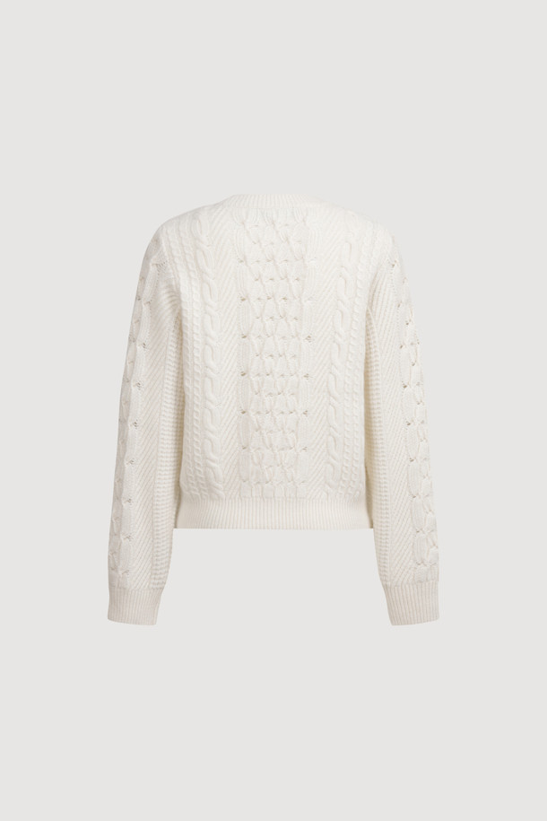 LUCKY CHOUETTE - 스웨터 - [Atelier] Cable Flower Detail Knit Pullover (ivory)