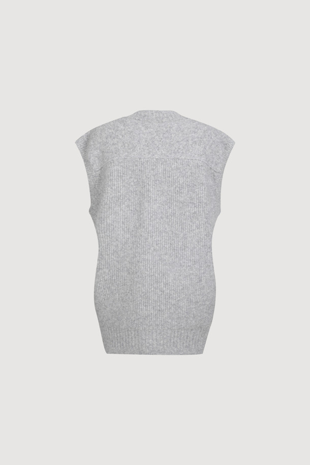 LUCKY CHOUETTE - 베스트 - [Atelier] Flower Decorated V-neck Knit Vest (melange grey)