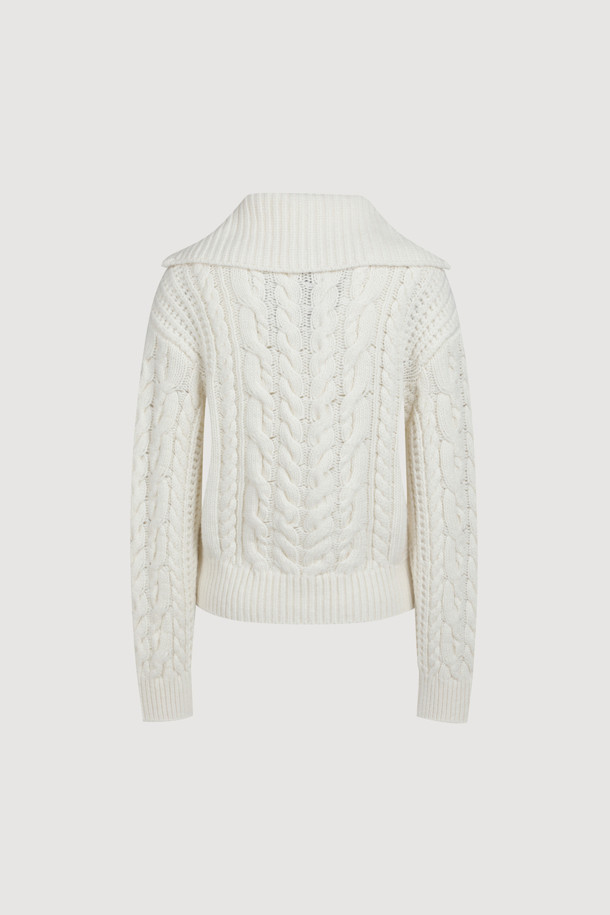 LUCKY CHOUETTE - 스웨터 - [Atelier] Cable Collar Neck Zipper knit Pullover (ivory)