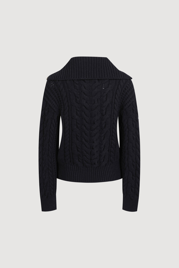 LUCKY CHOUETTE - 스웨터 - [Atelier] Cable Collar Neck Zipper knit Pullover (dark navy)