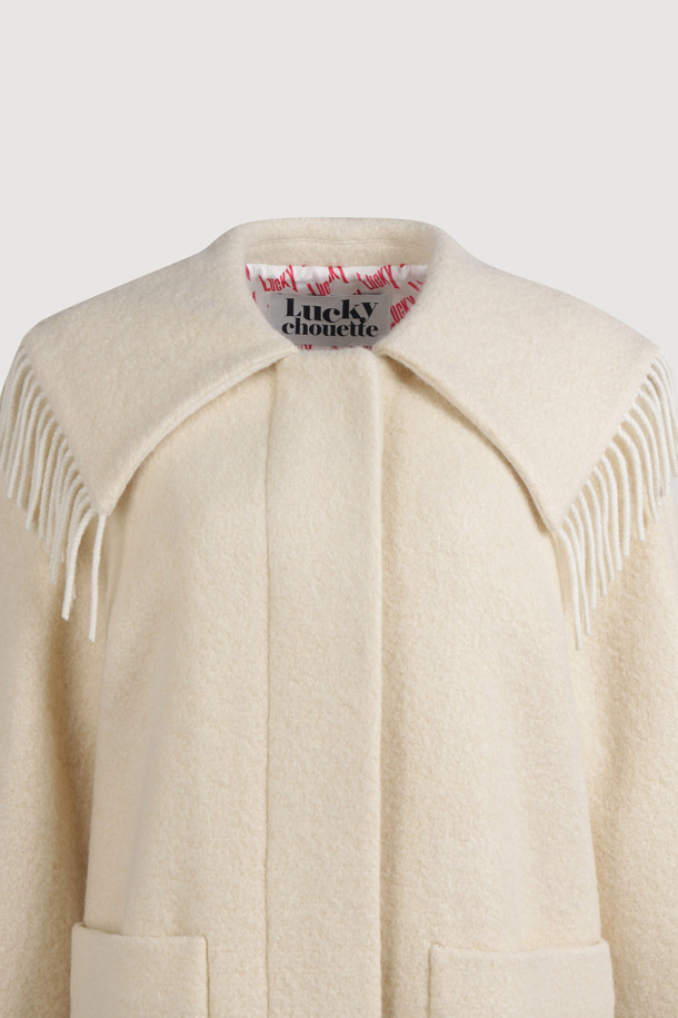 LUCKY CHOUETTE - 코트 - Collar Fringe Half Coat (light beige)