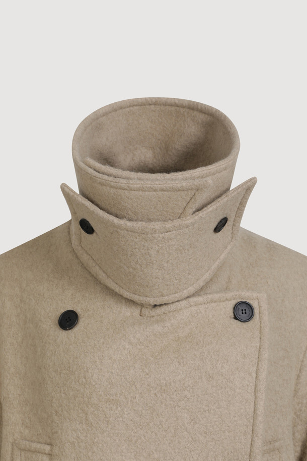 LUCKY CHOUETTE - 코트 - [Atelier] Detachable Neck Button Double Half Coat (dark beige)