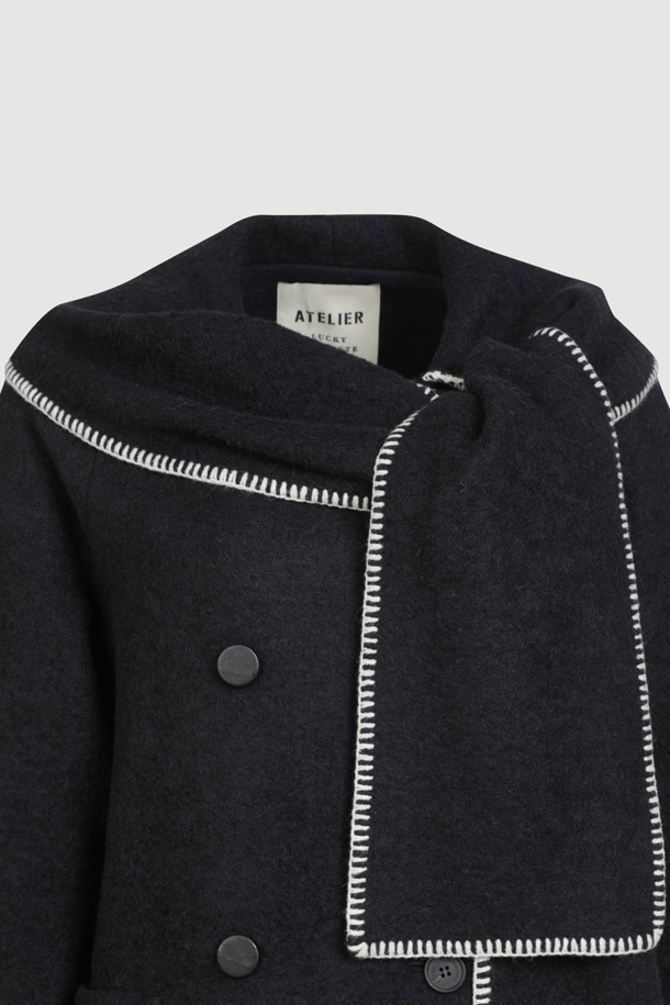 LUCKY CHOUETTE - 코트 - [Atelier] Muffler A-Line Coat (dark navy)