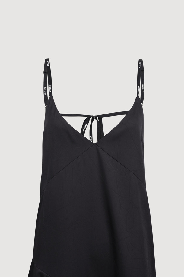 LUCKY CHOUETTE - 민소매 원피스 - [Atelier] Fabric MIX Pleats Slip Dress (black)