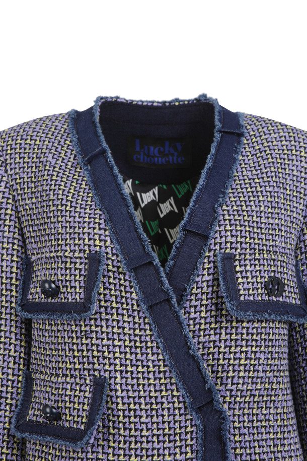 LUCKY CHOUETTE - 자켓 - Denim Tape Decorated Tweed Jacket