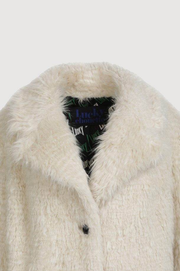 LUCKY CHOUETTE - 코트 - Hairy Fake Fur (AC100) Half Jacket (ivory)