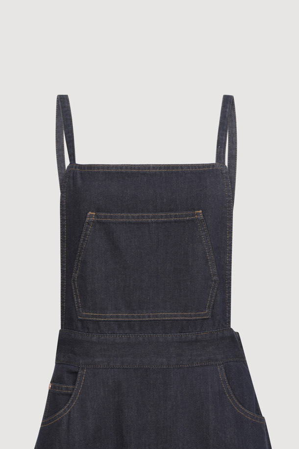 LUCKY CHOUETTE - 롱스커트 - [Atelier] Eyelet Suspender Denim Skirt (dark blue)