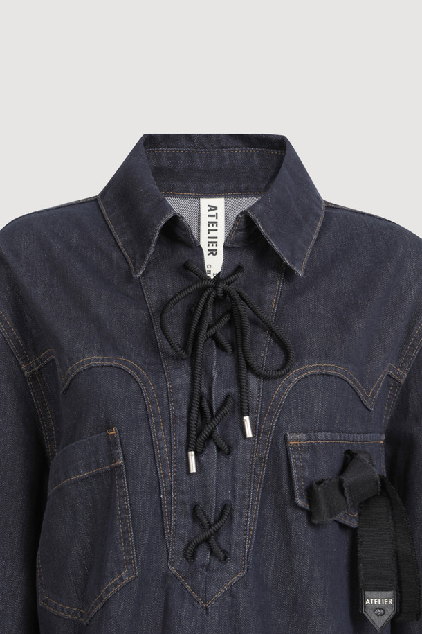 LUCKY CHOUETTE - 블라우스 - [Atelier] String Decoration Denim Shirt (dark blue)