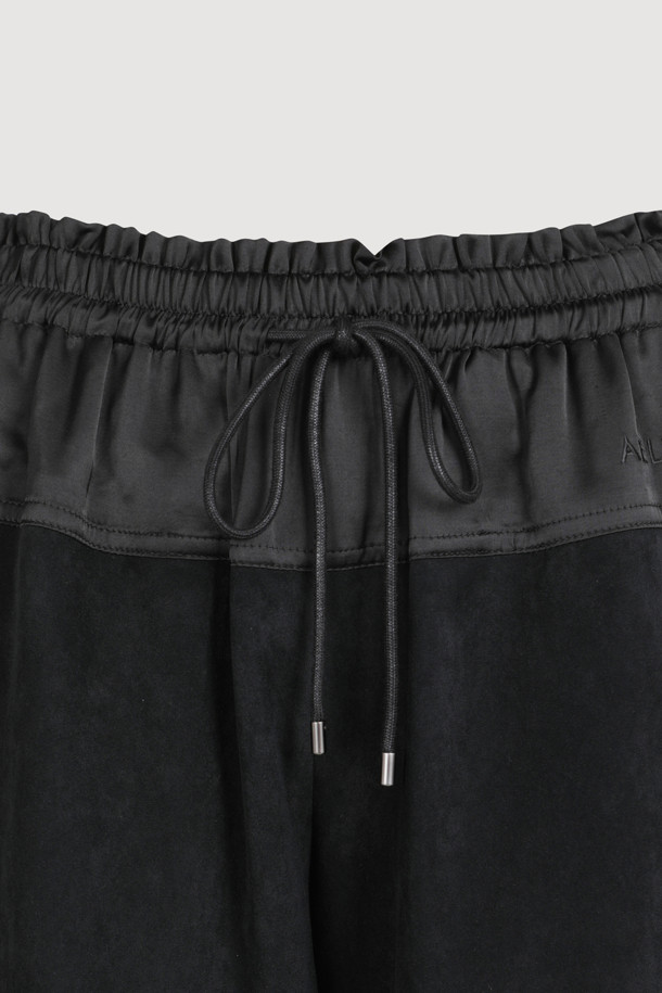 LUCKY CHOUETTE - 롱/미디팬츠 - [Atelier] Waist Color Block Suede Banding Pants (black)