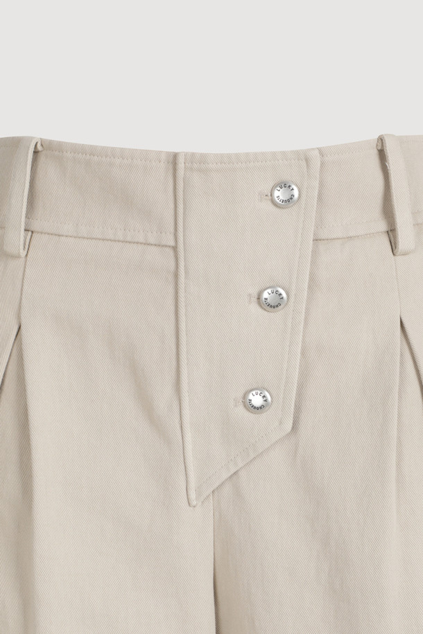 LUCKY CHOUETTE - 롱/미디팬츠 - [Atelier] Hem Snap Cotton Back Banding Pants (beige)