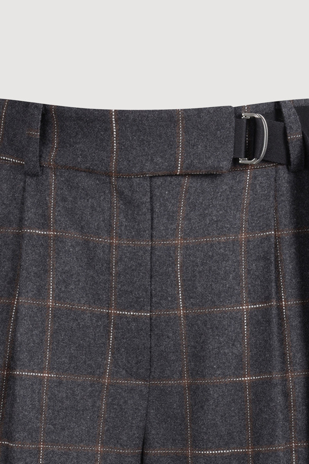 LUCKY CHOUETTE - 롱/미디팬츠 - [Atelier] Belt Point Check Back Banding Pants (dark grey)