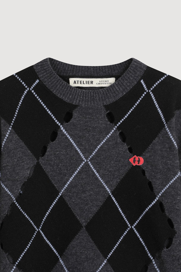 LUCKY CHOUETTE - 스웨터 - [Atelier] Intascasi Argyle Knitwear Pullover (black)