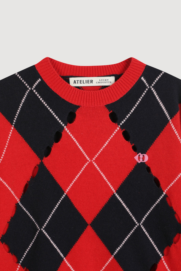 LUCKY CHOUETTE - 스웨터 - [Atelier] Intascasi Argyle Knitwear Pullover (red)