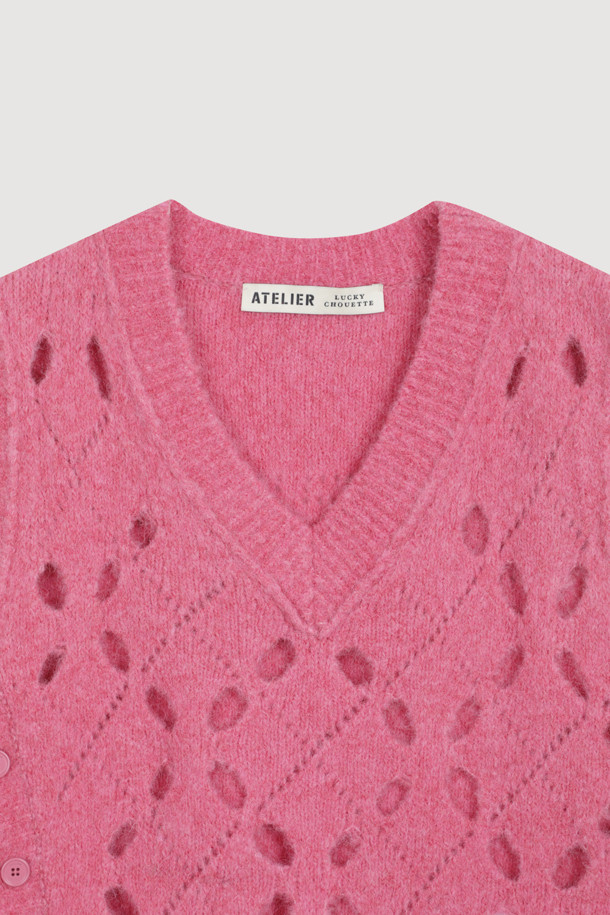 LUCKY CHOUETTE - 스웨터 - [Atelier] Alpaca Scotch Knit Vest (pink)