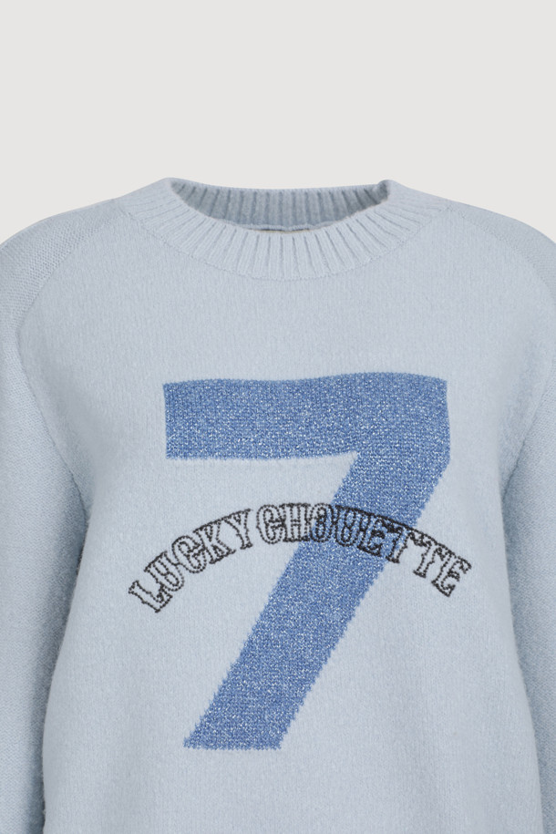 LUCKY CHOUETTE - 스웨터 - [Atelier] One Point Round Neck Knit Pullover (blue)