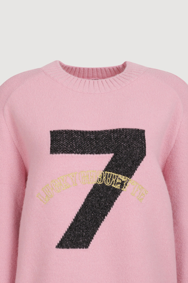 LUCKY CHOUETTE - 스웨터 - [Atelier] One Point Round Neck Knit Pullover (pink)