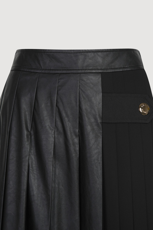 LUCKY CHOUETTE - 스커트/팬츠 - Leather Mix Pleats Skirt