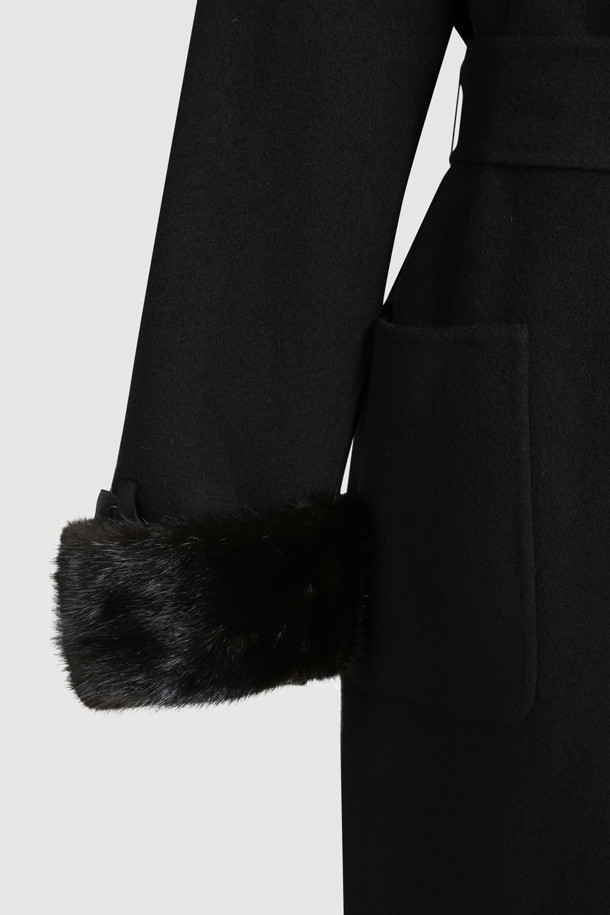 LUCKY CHOUETTE - 코트 - [Atelier] Handmade Detachable Fur Sleeve Belt Long Coat (black)