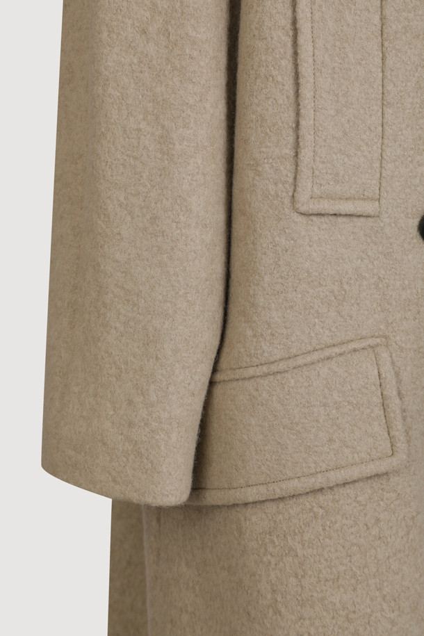 LUCKY CHOUETTE - 코트 - [Atelier] Detachable Neck Button Double Half Coat (dark beige)