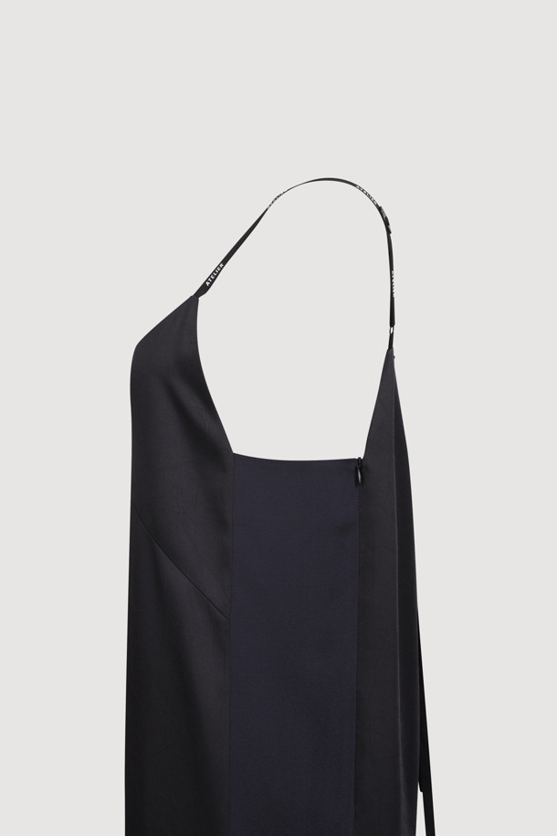 LUCKY CHOUETTE - 민소매 원피스 - [Atelier] Fabric MIX Pleats Slip Dress (black)