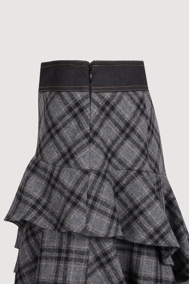 LUCKY CHOUETTE - 롱스커트 - [Atelier] Check Mix long Skirt (grey)