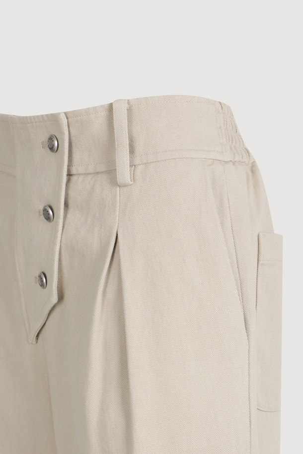 LUCKY CHOUETTE - 롱/미디팬츠 - [Atelier] Hem Snap Cotton Back Banding Pants (beige)