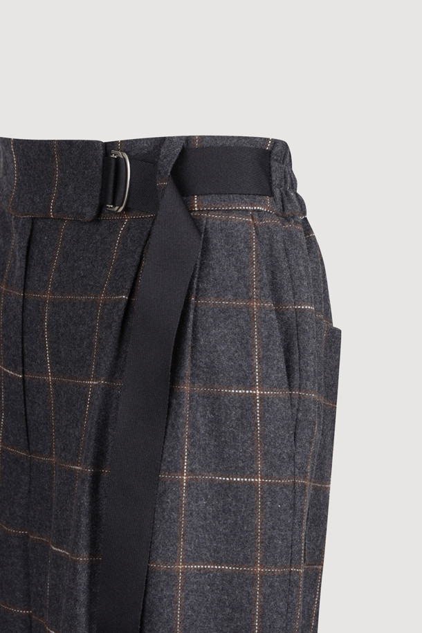 LUCKY CHOUETTE - 롱/미디팬츠 - [Atelier] Belt Point Check Back Banding Pants (dark grey)