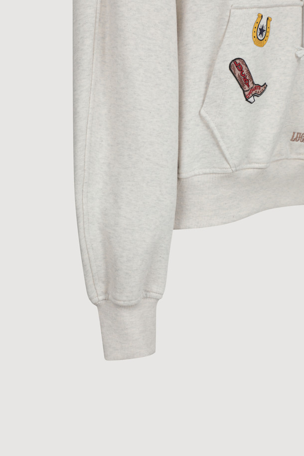 LUCKY CHOUETTE - 긴소매 티셔츠 - [Atelier] Print Point Hooded T-Shirt (oatmeal)